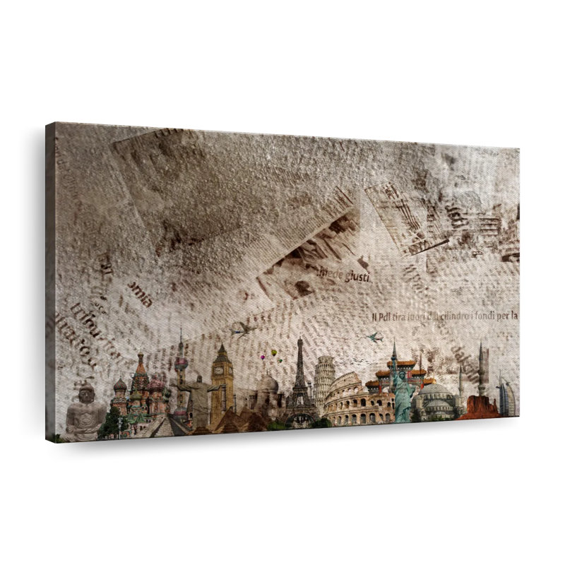 " Grungy World Monuments " by Vintage Charm Collective, 8" H x 12" W x 1" D