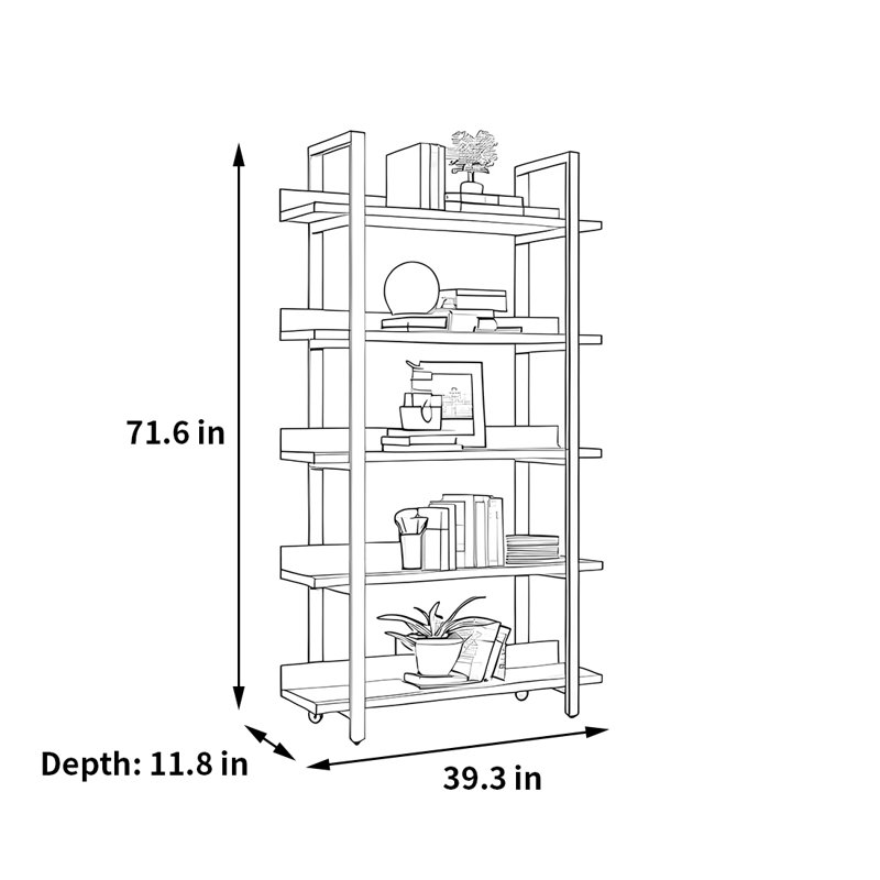 A versatile and fashionable bookcase, (5 Shelves) 71.6"H x 39.3"W x 11.8"D