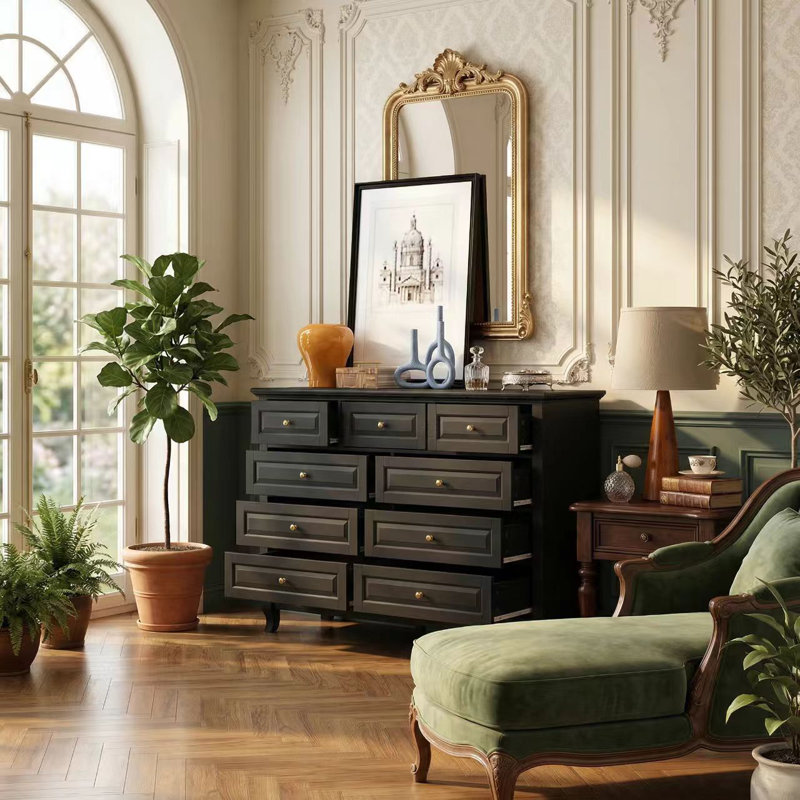 Durmish 55.1” Wide 9-Drawer Dresser, Black