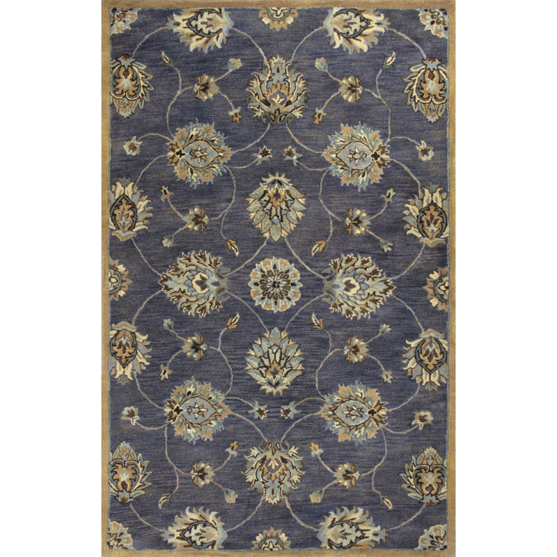 Tapis minuit en laine touffeté à la main Lucio, Rectangle 5 pi x 8 pi