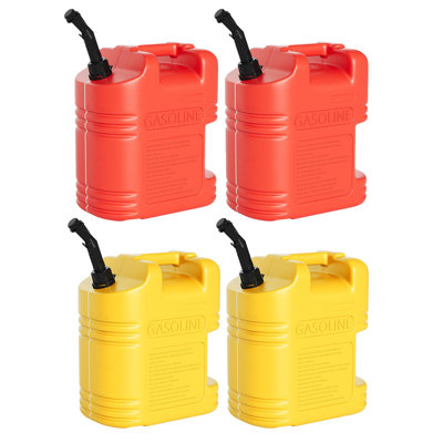 2 pcs 20L Yellow and Red Blown Molded Plastic Fuel Tank 4 Pack Portable Gas Can Set for Generator Lawn Mower Boat Garage Workshop Farm Camping Travel and Emergency Fuel Storage