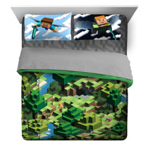 Minecraft Creeper 4 Piece Kids Twin Bed Set, 100% Microfiber, Green 