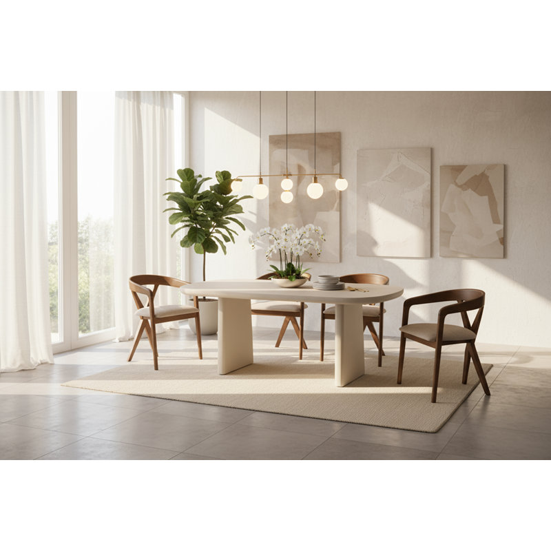Evermore - Table de salle à manger ovale moderne en faux ciment gris