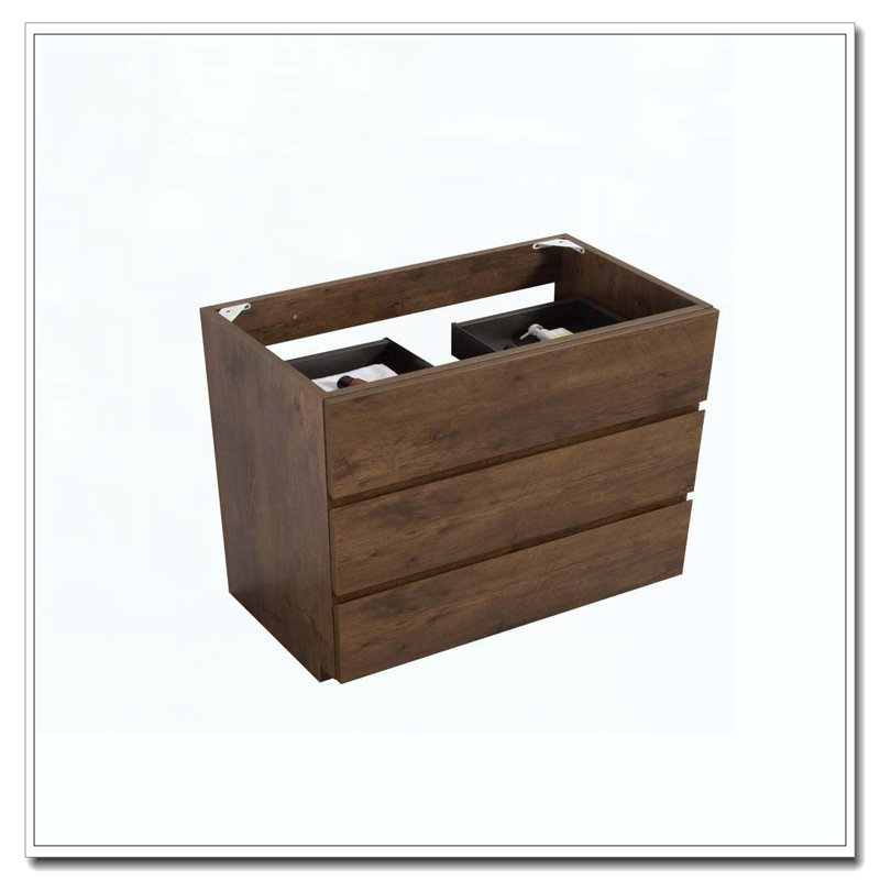 Armoire de plancher avec trois tiroirs préassemblés sans poignée, Noyer