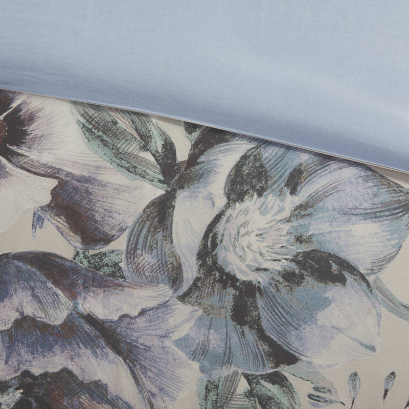 Maddy Blue Floral Cotton King/Cal King Duvet Cover Set