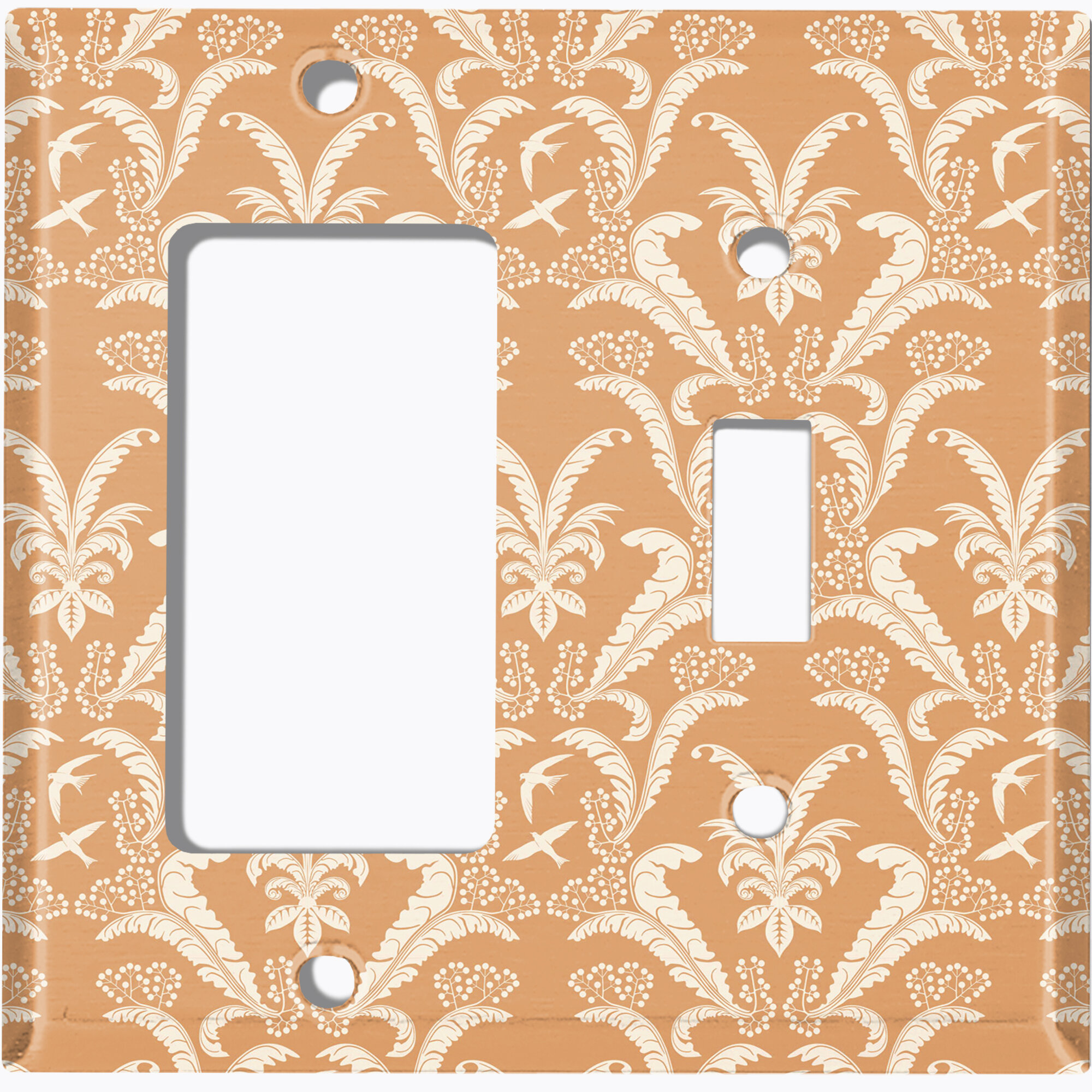 WorldAcc Metal Light Switch Plate Outlet Cover (Damask Feather Tan