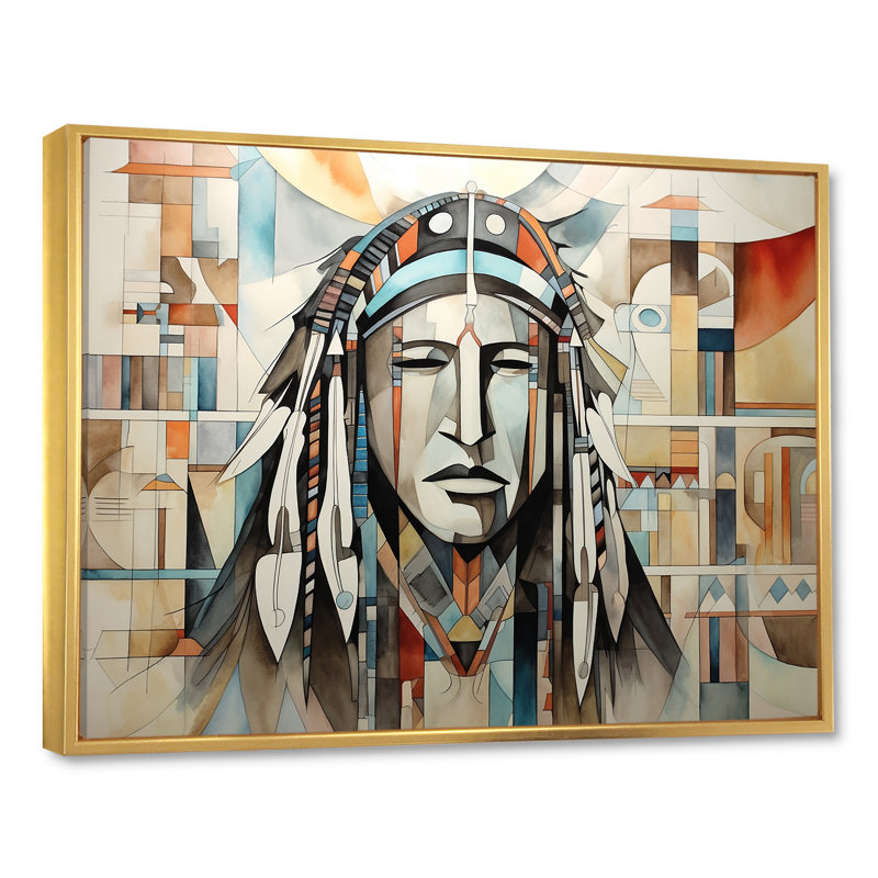 Impression sur toile Native Cherestic Cherokee, Cadre flottant doré, H 24 po x l 32 po