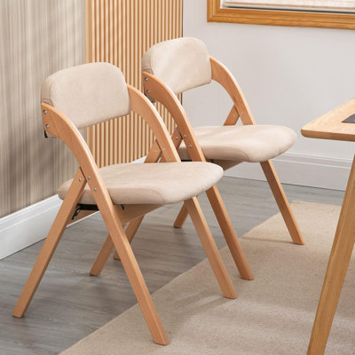 Chaises de salle à manger pliantes en bois empilables avec sièges rembourrés, ensemble de 2 avec housse amovible extra, kaki