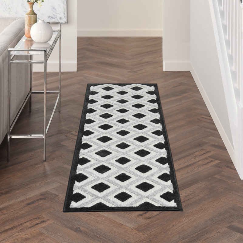 Tapis noir Newton Houndstooth, Tapis de couloir 2 pi x 6 pi