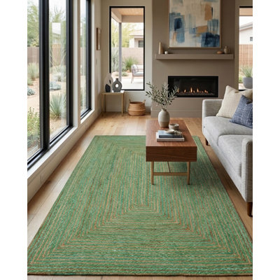 Hand Braided Cotton & Jute Contemporary Green Rectangle Indoor / Outdoor Area Rugs