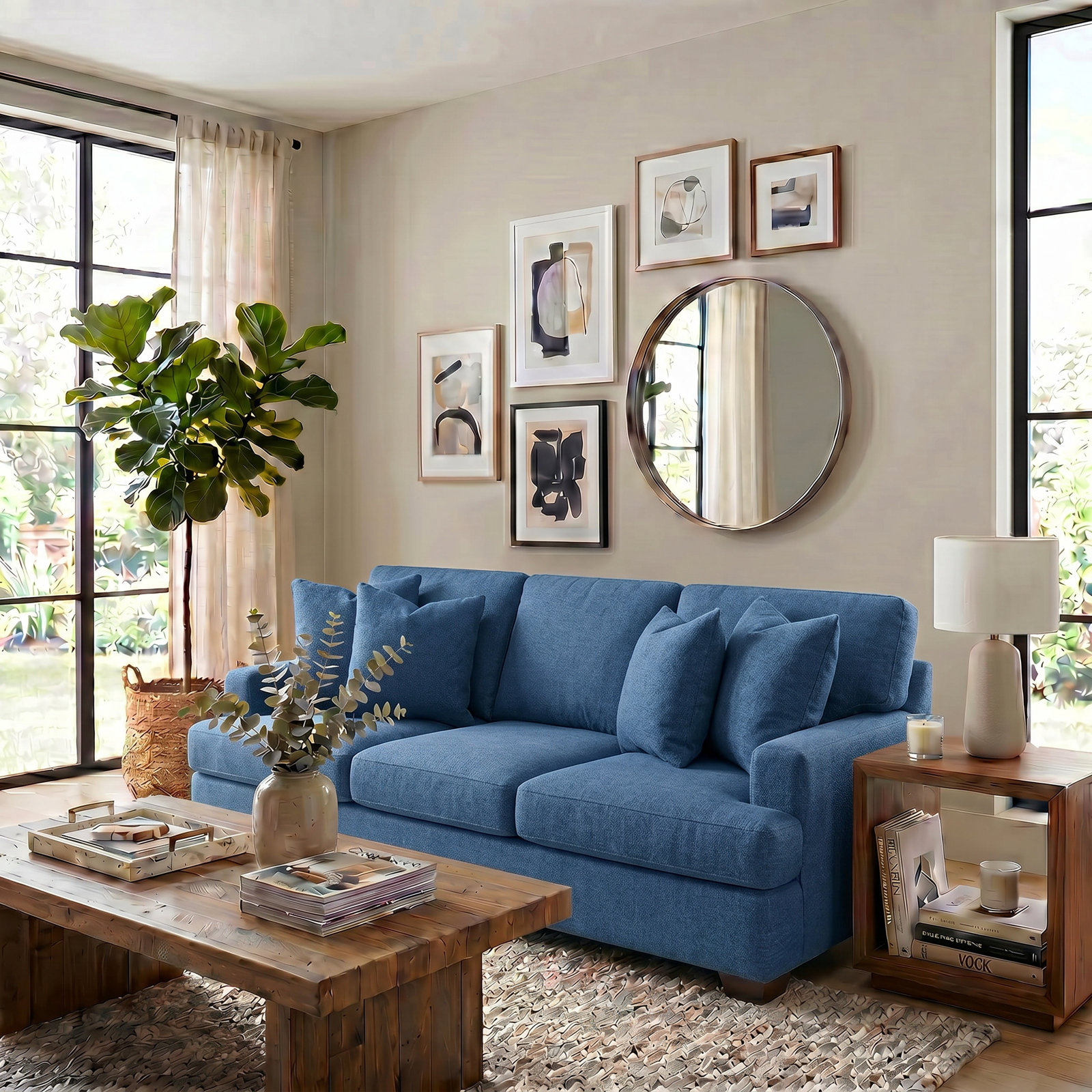 Emilio 90'' Upholstered Sofa, Classic Indigo Denim