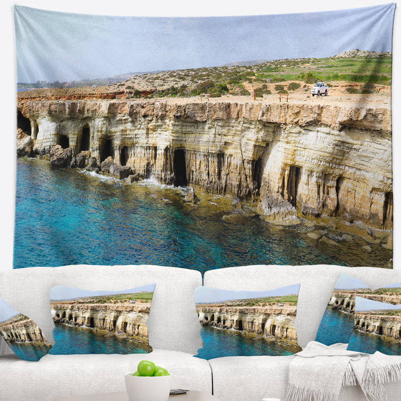 Paysage marin, grottes marines près du cap Greko, tapisserie panoramique, H 68 po x l 80 po