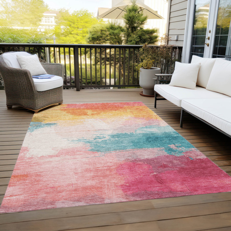 Machine Washable Indoor/Outdoor Claudian ACN1520 Pink Rug, Rectangle 9' x 12'