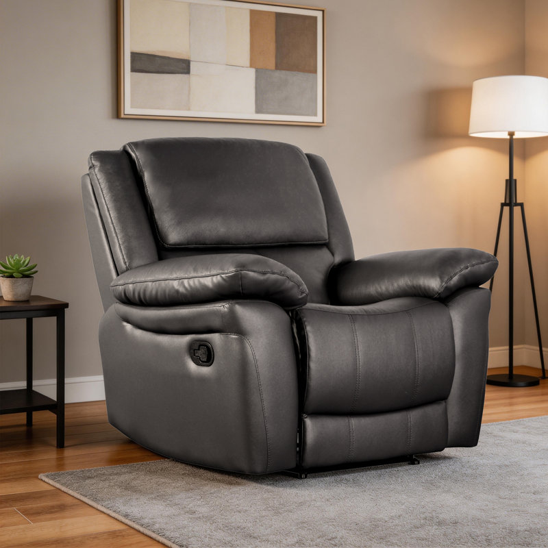 38" Wide Leather Match Modern Manual Recliner Chair, , zero clearance recliner  Design, With Comfortable Foam & Pocket Coil Seating