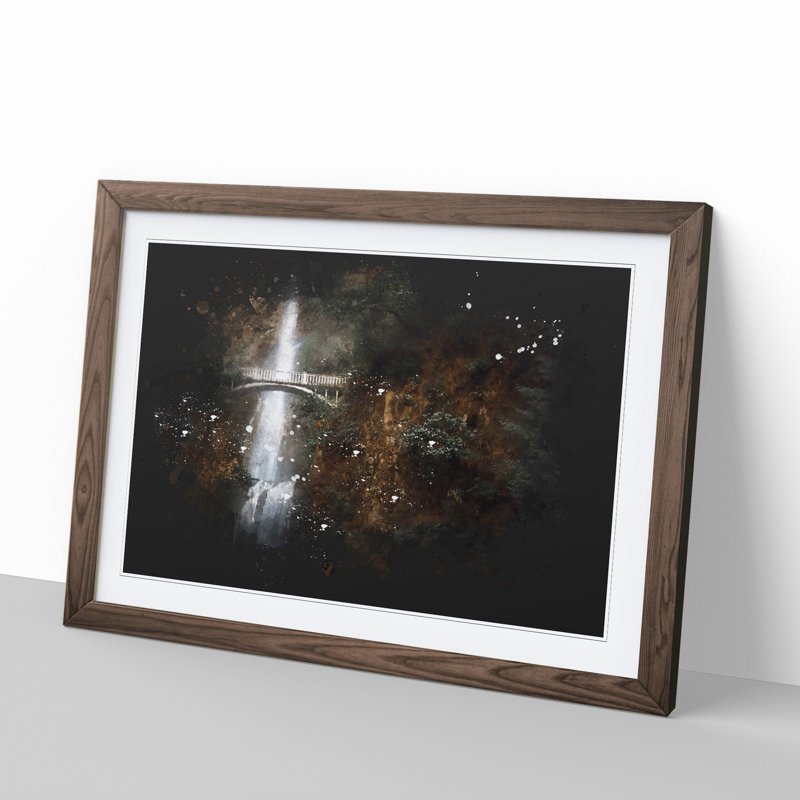 Multnomah Falls Waterfall Vol.3 - Picture Frame Graphic Art, 65cm H x 90cm W x 2cm D, Walnut Framed