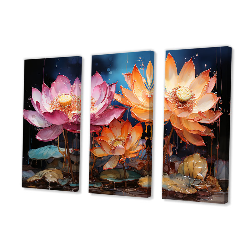 «Lotus Expressionist Vitality I», ensemble d'art sur toile de lotus, H 28 po x l 36 po x P 1 po