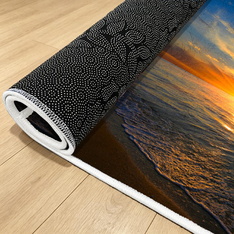 Tapis bleu lavable à la machine Blue Sunset, Rectangle 71" x 98"