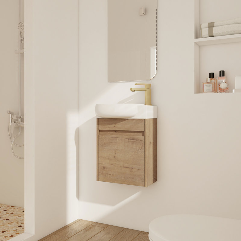 Lavabo de salle de bain mural compact - 16 pouces, portes à fermeture douce pour petits espaces avec salles de bain
