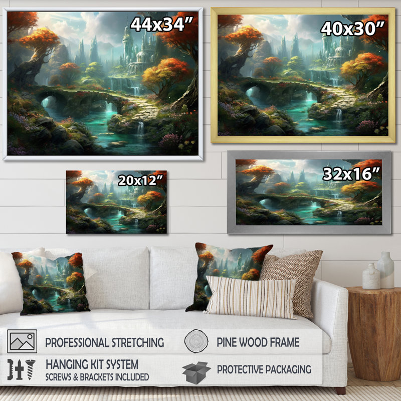 Impression sur toile Fairytale Castle I - Châteaux, H 12 po x l 20 po x P 1 po, Cadre flottant blanc