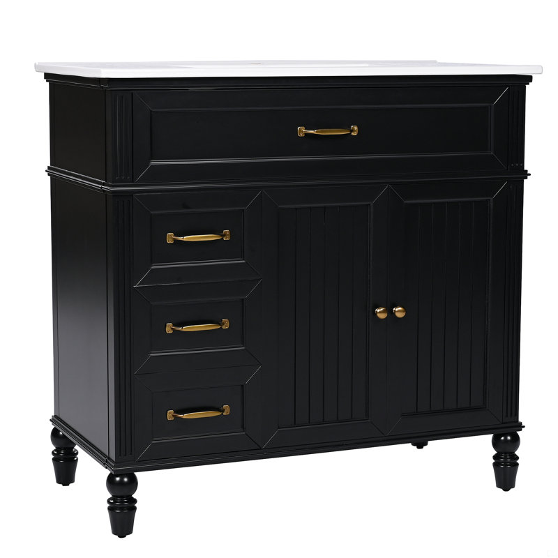 Meuble-lavabo noir avec tiroirs Dancy, Noir et or