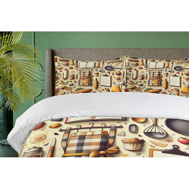 Cooking Themed Duvet Cover, California King Duvet Cover + 2 Standard Shams