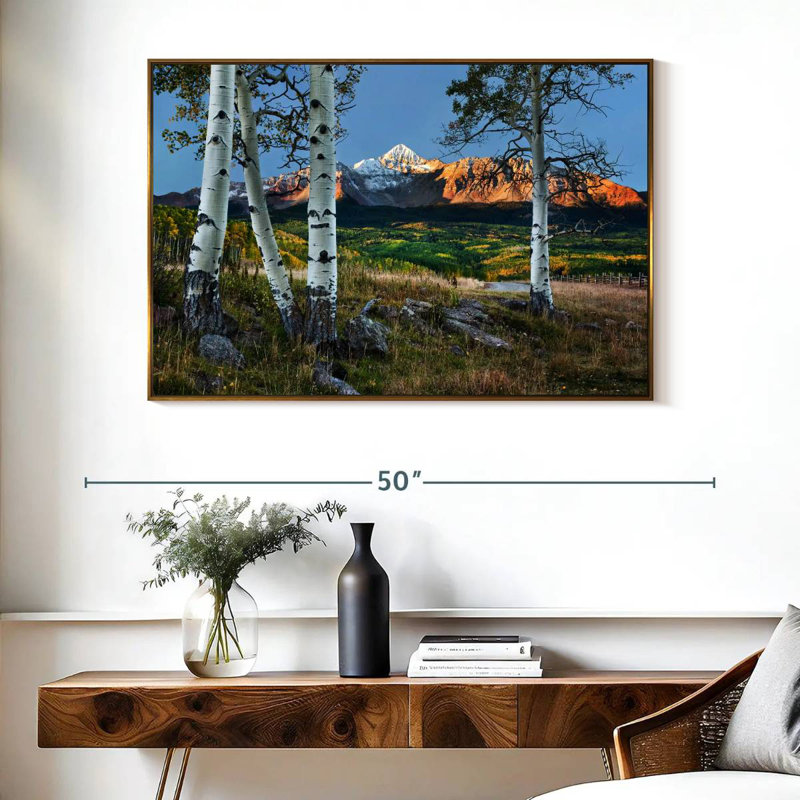 Wilson Wilson avec trembles au premier plan, Cadre flottant doré, 40 po x 27 po