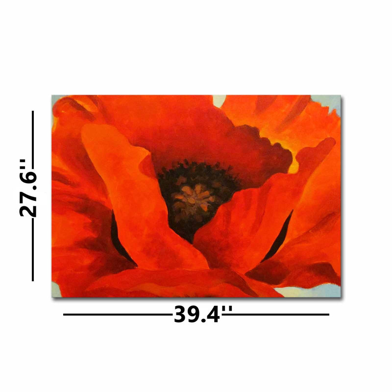 Art mural en toile rouge avec motif de coquelicots rouges - 39,4 po x 27,6 po