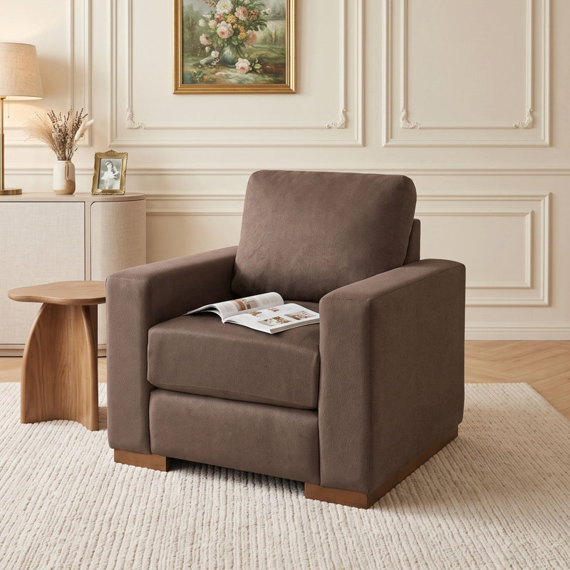 Fauteuil d'appoint carré rembourré, Brun