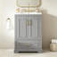 Meuble-lavabo autoportant en bois 24 po avec lavabo 24 po, 1 tiroir divisé, 2 portes à fermeture douce avec supports de rangement, gris-130055206