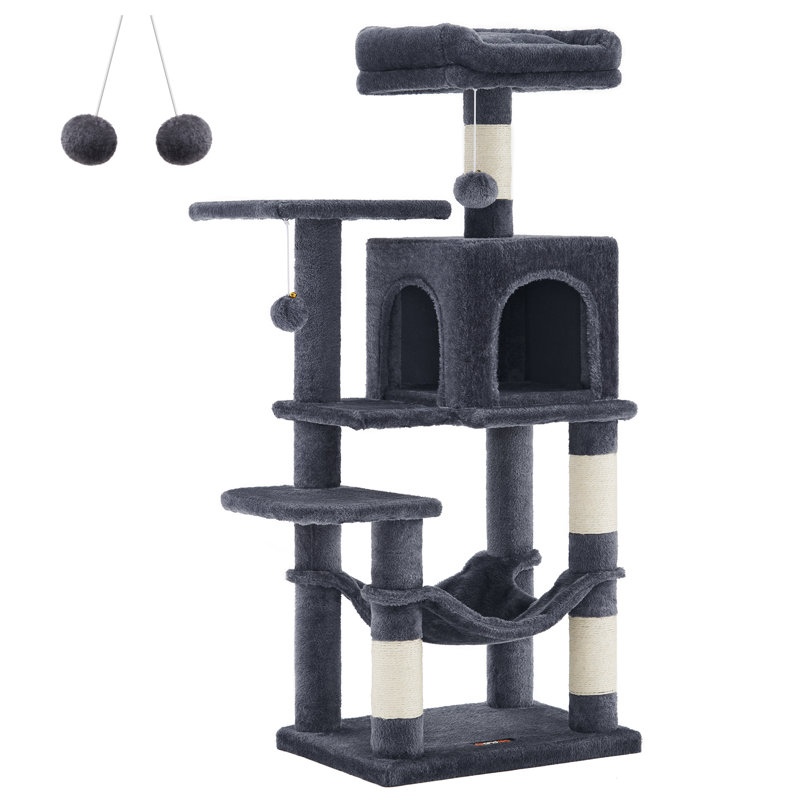 143cm H Cat Tree, Smoky Grey, 112cm H x 62cm W x 46cm D