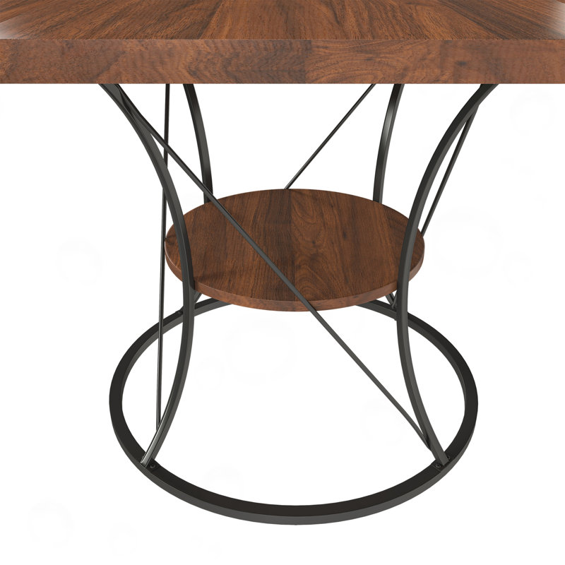 Expandable Dining Table with Shelf & Metal Base