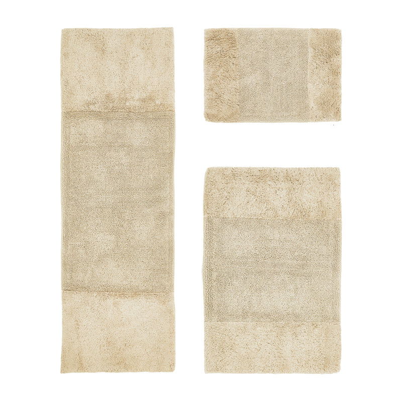 Ensemble de tapis pour salle de bain 3 pièces 100% coton 2155 g / m² Merkle, certifié OEKO-TEX®, envers en latex antidérapant, touffeté moelleux, super absorbant et lavable à la machine pour salle de bain, douche et baignoire, sable