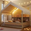 Lit de jour de maison en forme de maison avec auvent, bibliothèques et lumière DEL