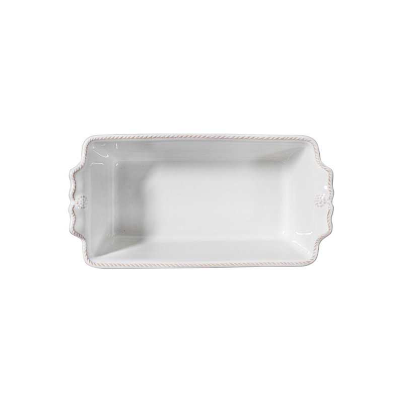 White Rectangular Stoneware Loaf Pan with Trim Embellishment