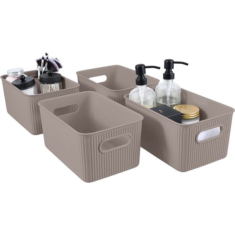 Paniers de rangement en plastique, 4, Taupe