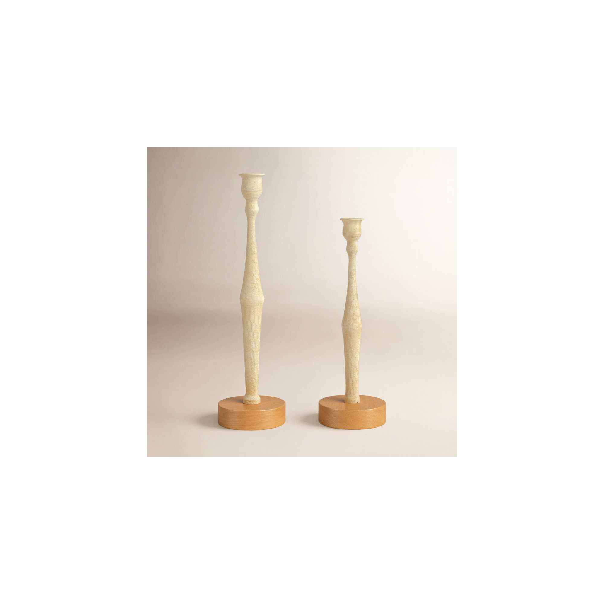 Alia 2 Piece Aluminum Tabletop Candlestick Set, Cream
