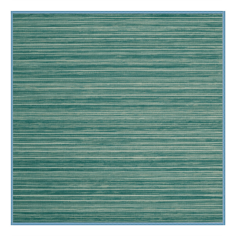 Machine Washable Horizontal Stripes Blue Area Rug, Square 3'