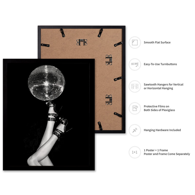 Boule disco sur des talons hauts, Black Framed, Poster, 12"H x 16"W