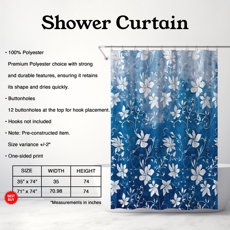 Ombre Petal Patterns - 1 Piece Standard Shower Curtain, 74" H x 71" W