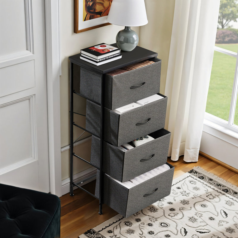 Commode avec 4 tiroirs, grande commode pour la chambre à coucher, grande commode pour le salon, Gris