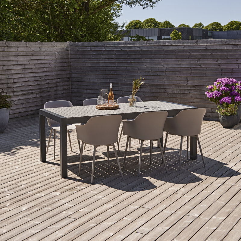 Mohandis 6 - Person Patio Dining Set with Extendable Rectangular Table, White