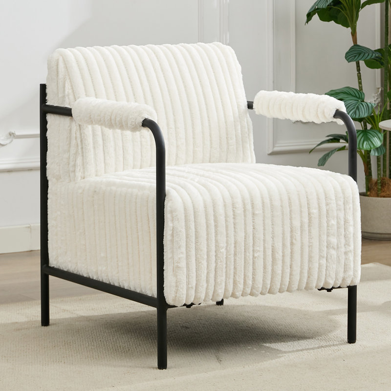 Fauteuil rembourré en velours côtelé Stolle, Microfibre blanche