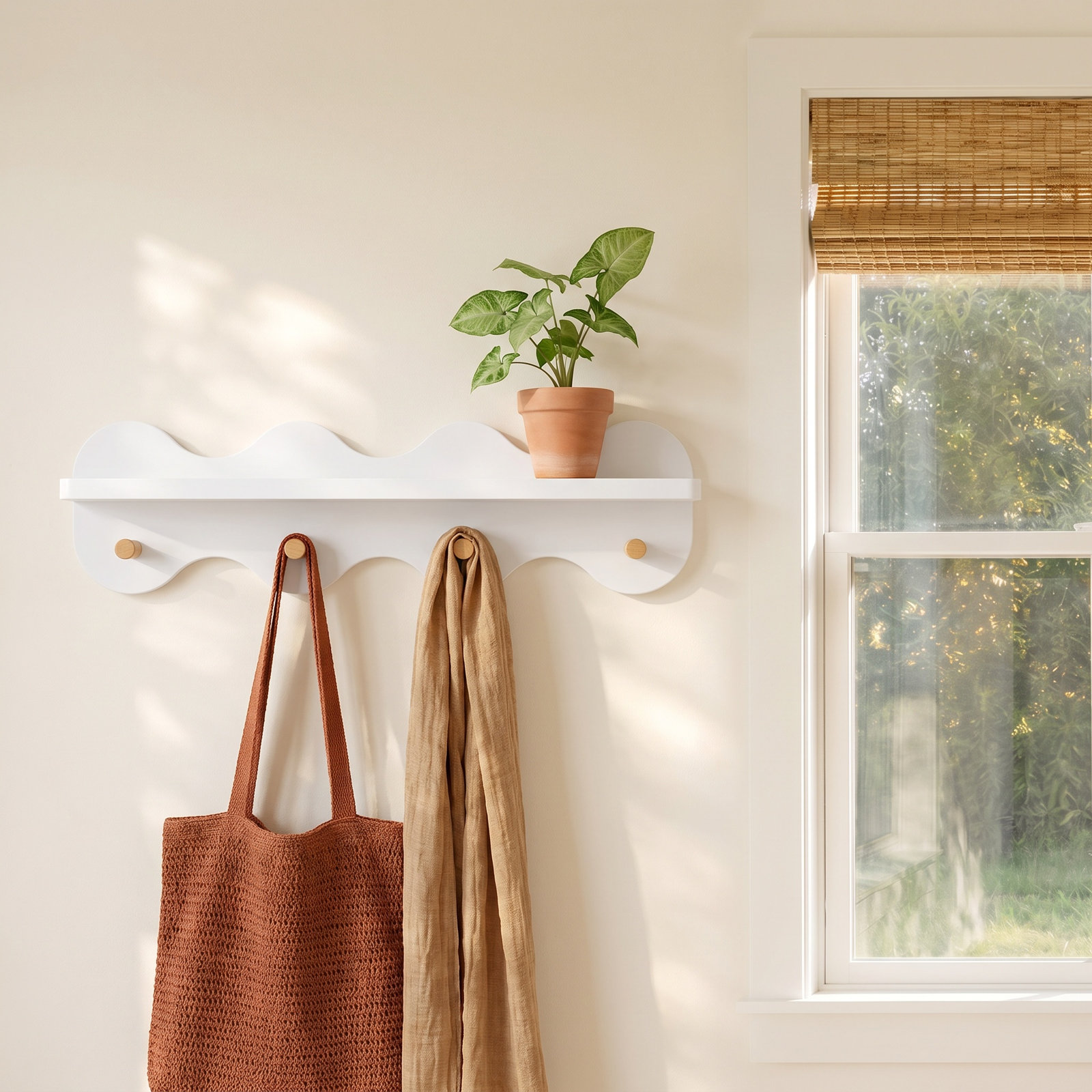 LIDO WAVE 22" Floating Shelf, White/Honey