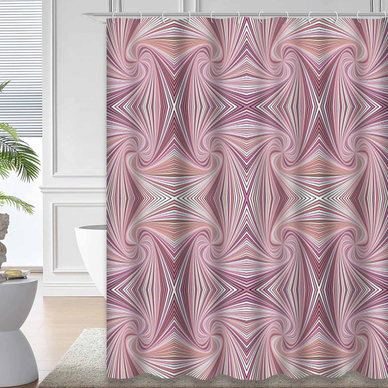 Waterproof Pink Abstract Striped Bath Psychedelic Swirl Shower Curtain with 12 Hooks, 72" L x 72" W