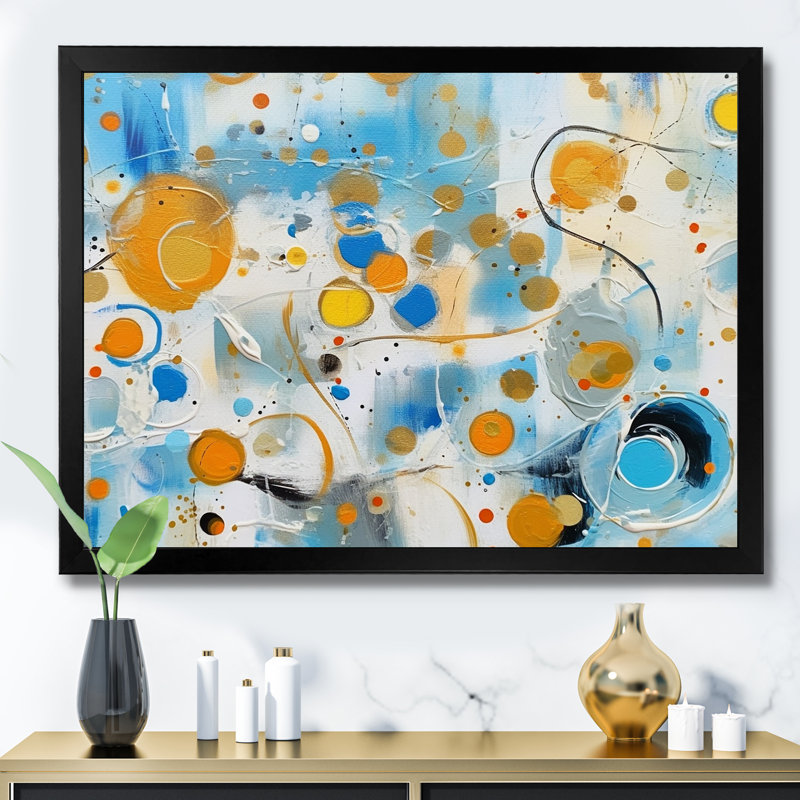 «Teal» blanc et or, abstrait Combat IV sur toile, Cadre simple noir, H 24 po x l 32 po x P 1 po