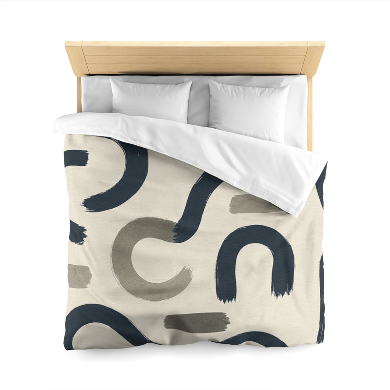 Microfiber Duvet Cover Boho Style, Design 72, White, Queen Duvet Cover