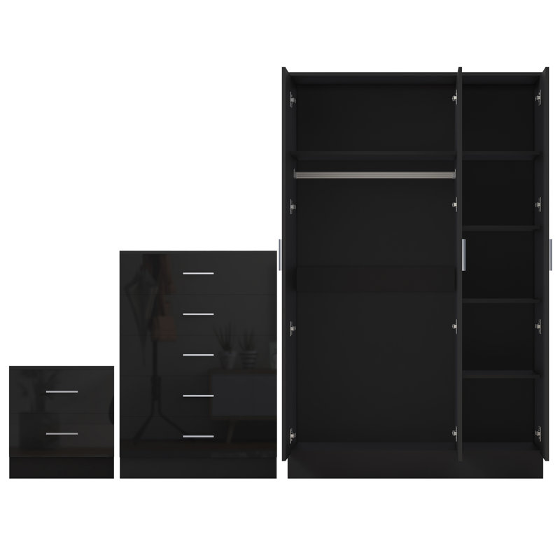Eva Piece Bedroom Set, Black Gloss / Black Oak