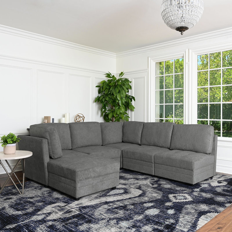 Brentwood Upholstered U-Shaped Sectional Reversible, Charcoal