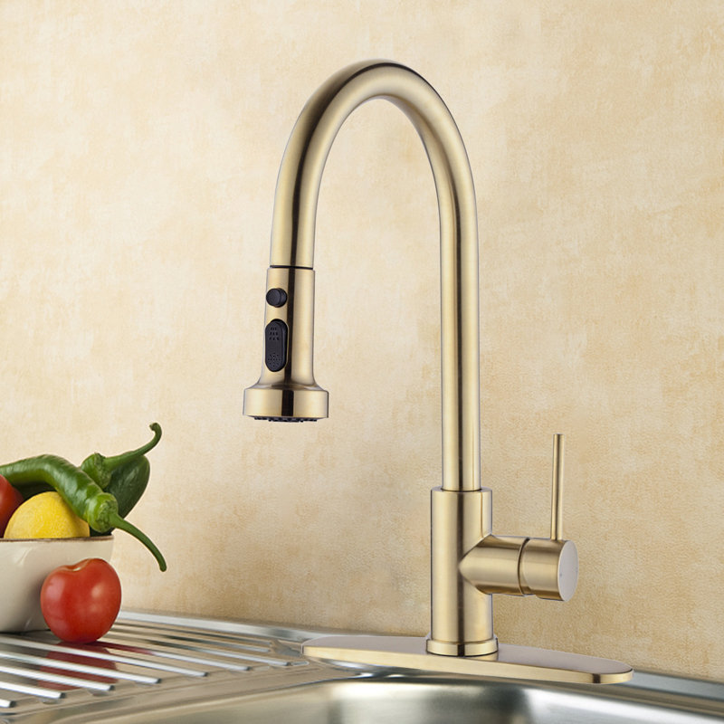 ESHOO Pull Down Kitchen Faucet with Soap Dispenser, Brushed Gold
