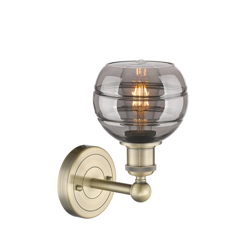 Applique murale 8 lumières Edison Bienes, H 10,13 po x l 5,88 po x P 7,44 po, Gris fumée clair, Laiton antique